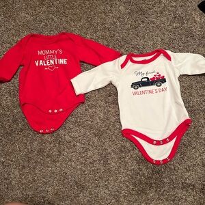 2—0-3 month Valentine’s Day onesies
